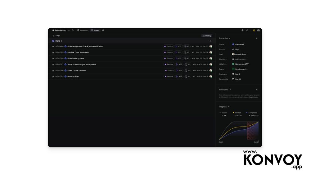 I have wrapped up the Drive Wizard for KONVOY! I got a little behind due to a hectic week before the holidays, but this is a great step to getting back on track.

#buildinpublic #cars #flutterdev