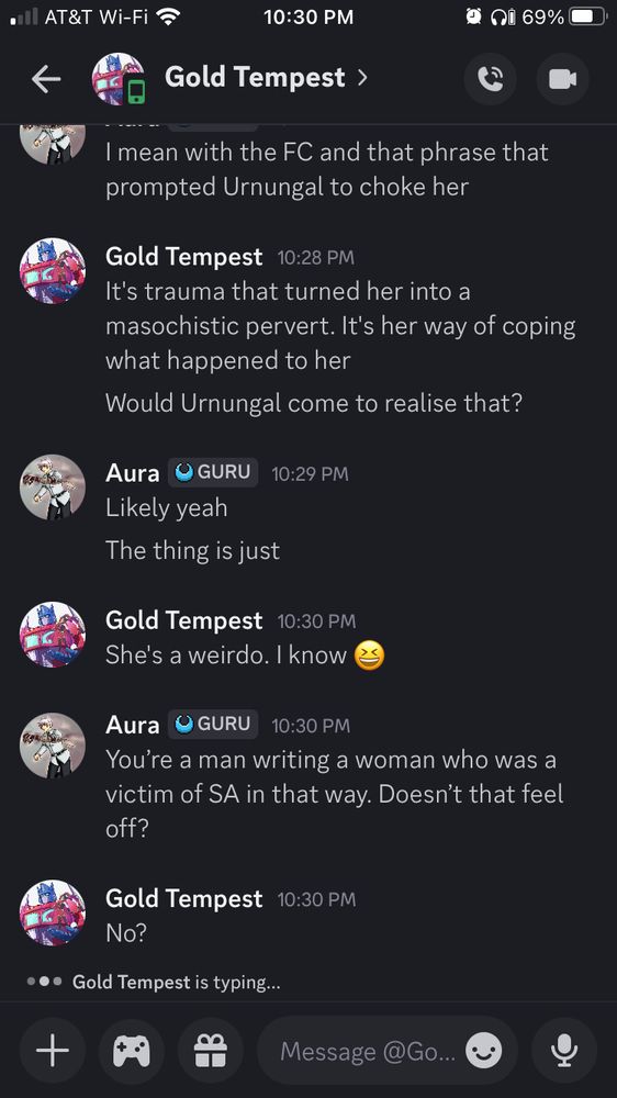 Context: Discussing how alike the "Gillandra" OC is to Darkness from Konosuba. Since the OC is Ur-Nungal's half-sister being told a completely ridiculous horny nonsense sentence from her prompted him to strangle her from pure disgust.