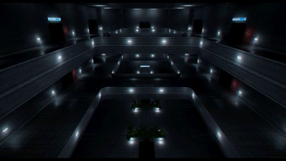Screenshot of the video game PROXIMITY ALERT! a co-op, space, survival horror showcasing different environments this is the Commerce shopping district area.
