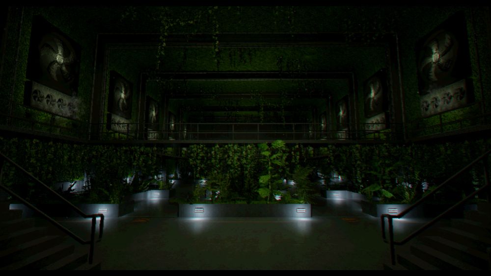 Screenshot of the video game PROXIMITY ALERT! a co-op, space, survival horror showcasing different environments this is the Greenhouse area.