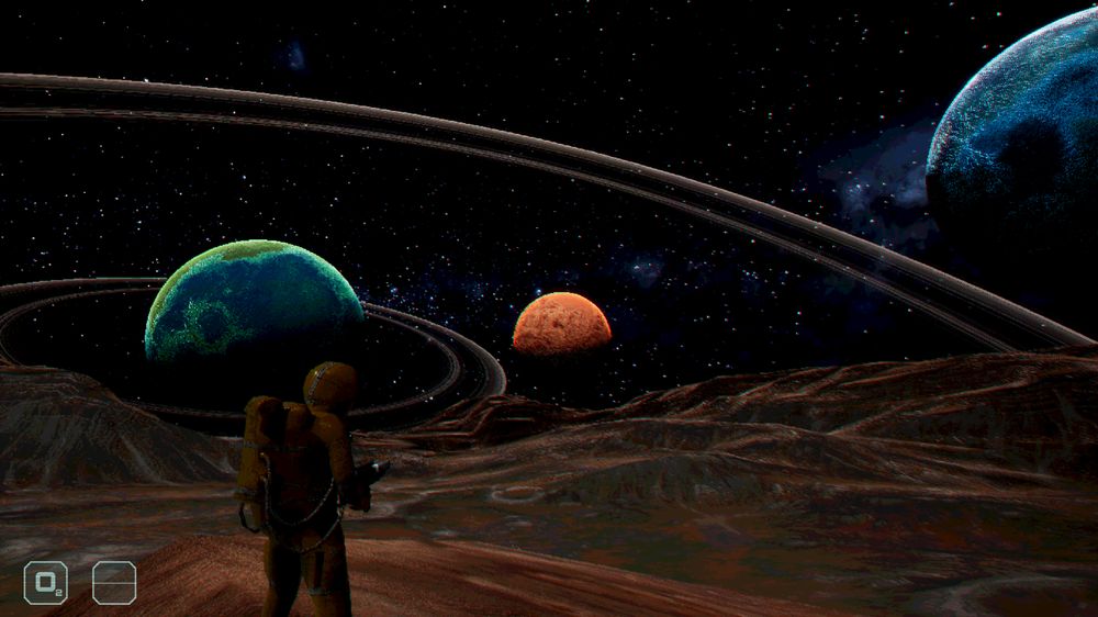 Pixelization: Very High & Colour Palette: 16 colours. Screenshot of the video game PROXIMITY ALERT! a co-op, space, survival horror showcasing different graphics settings.
