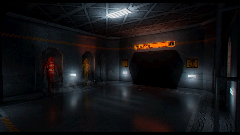 Screenshot of the video game PROXIMITY ALERT! a co-op, space, survival horror showcasing different environments this is the Airlock area.