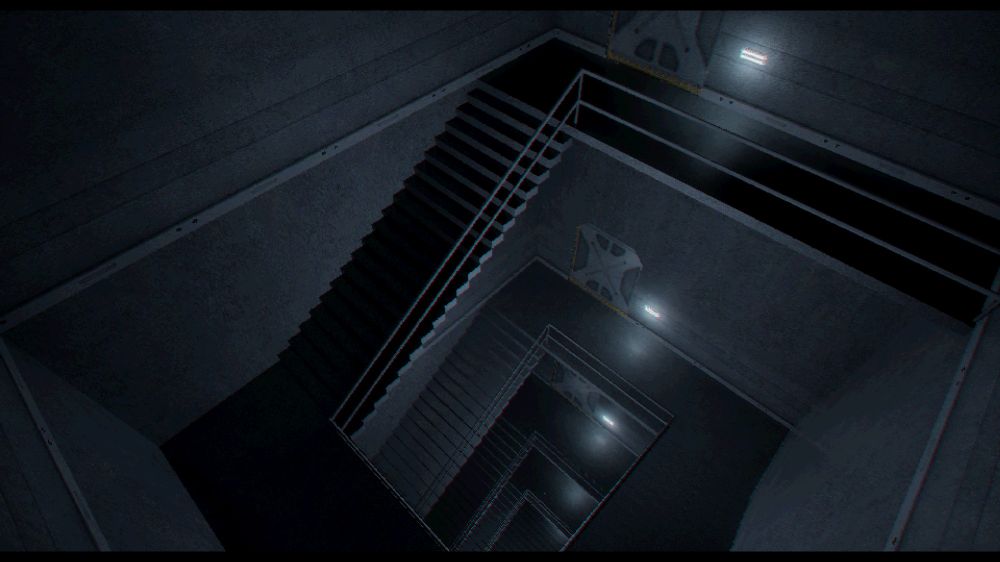 Screenshot of the video game PROXIMITY ALERT! a co-op, space, survival horror showcasing different environments this is the Staircase access area.