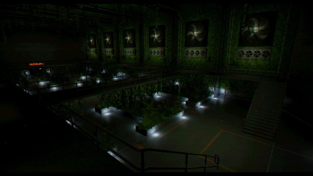 Screenshot of the video game PROXIMITY ALERT! a co-op, space, survival horror showcasing different environments this is the Greenhouse area.