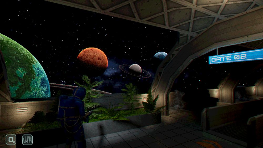 Pixelization: Very High & Colour Palette: 16 colours. Screenshot of the video game PROXIMITY ALERT! a co-op, space, survival horror showcasing different graphics settings.