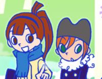 marin and ayumu, from pop'n music. they wear winter-themed outfits.