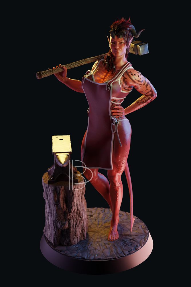 A colored render of our Karlach figure