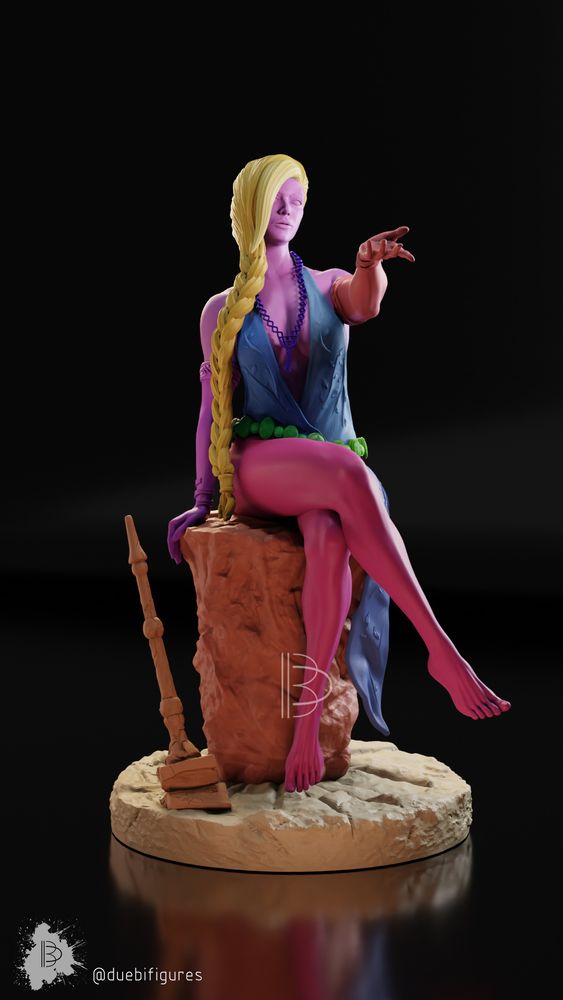 Another render of the same figure, this time in many colors corresponding to the different pieces the figure comes in.