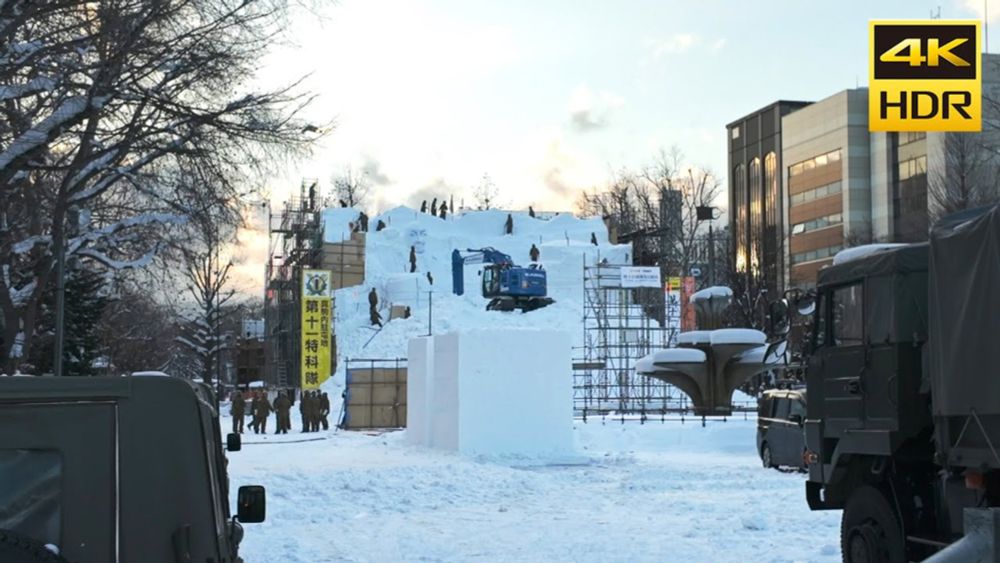 🇯🇵さっぽろ雪まつりの大雪像制作が始まった大通公園 散歩 2024／日本 �...