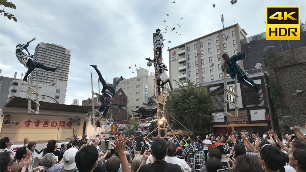 🇯🇵さっぽろ夏まつり 2024 第60回すすきの祭り 木遣り・梯子乗り・纏い／日本 北海道 札幌 中央区 [4K HDR Binaural ASMR]