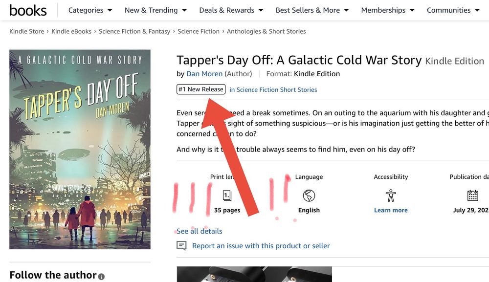 Listing for Tapper’s Day Off on Amazon showing #1 New Release badge. 