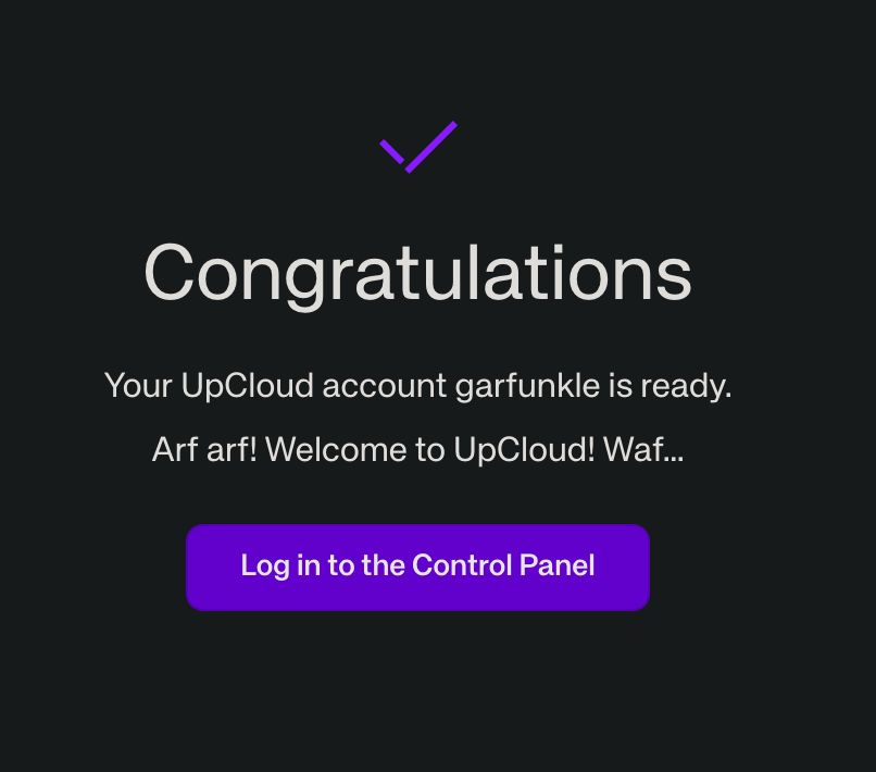 "Arf arf! Welcome to UpCloud! Waf..."
