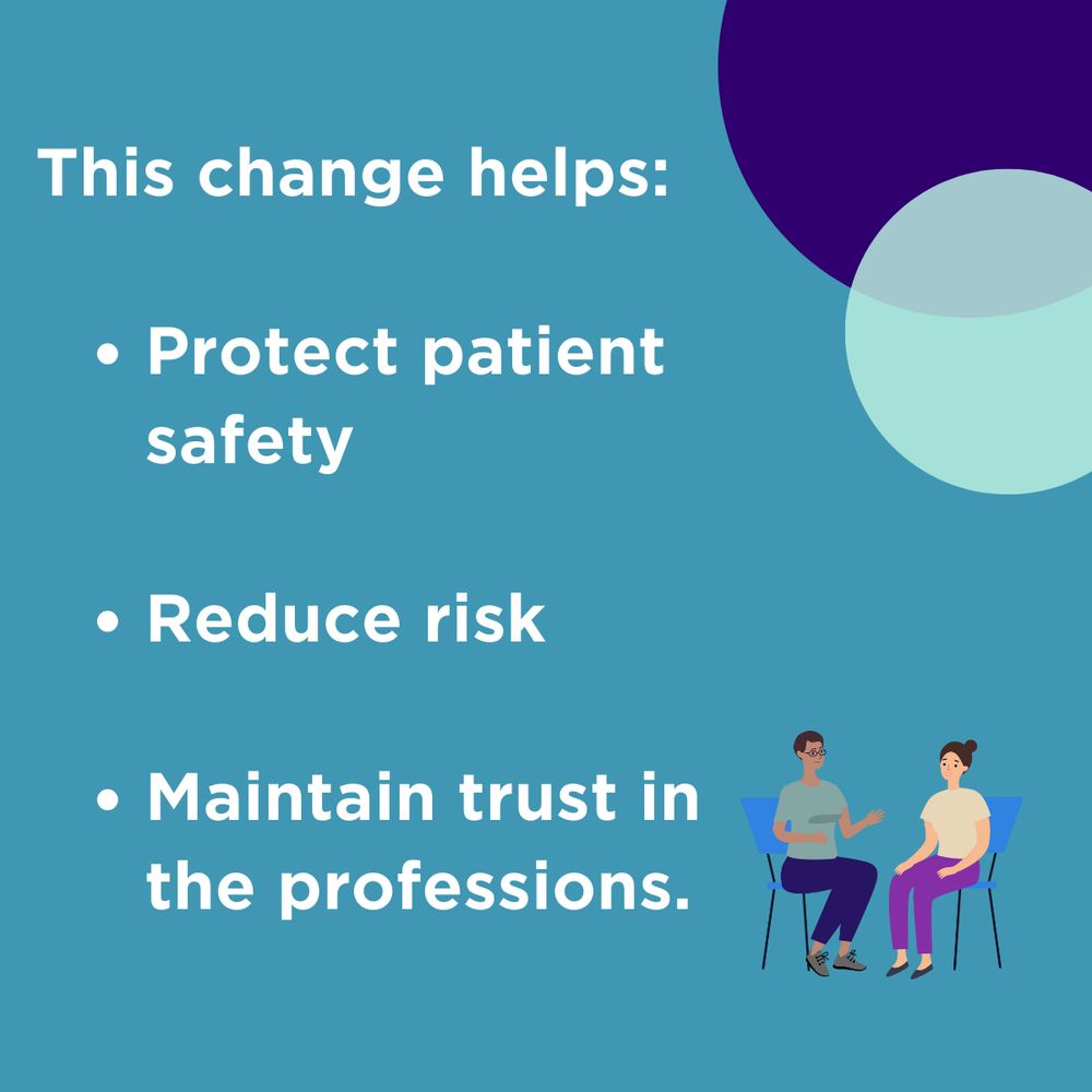 This change helps: 

- Protect patient safety 
- Reduce risk 
- Maintain trust in the professions. 