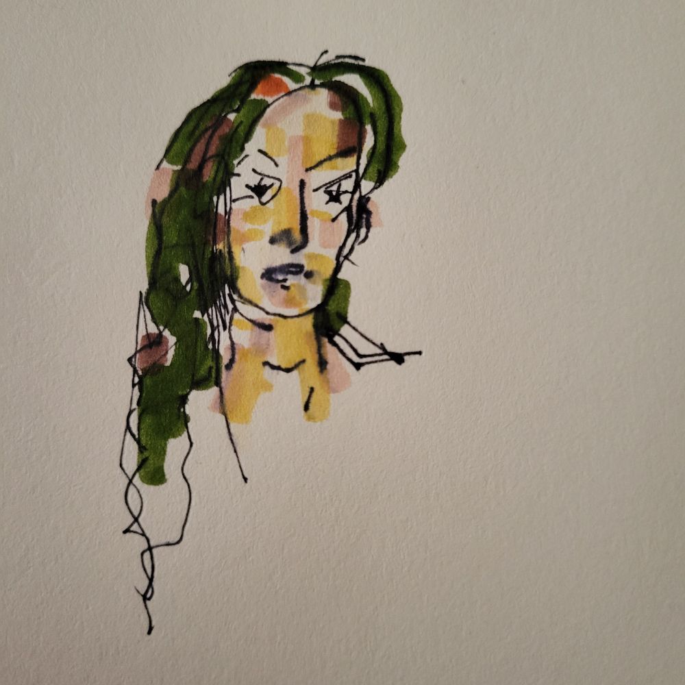 A very sketchy little drawing of Konosuke Takeshita from the shoulders up, shaded in marker with realistic colors to his hair and skin