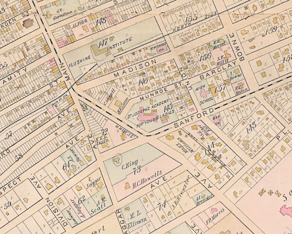 Close up of a historic map showing location of St. Joseph’s Academy.