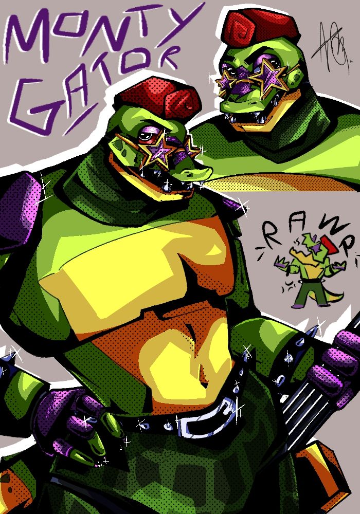 a couple of drawings of monty gator experimenting with screentones