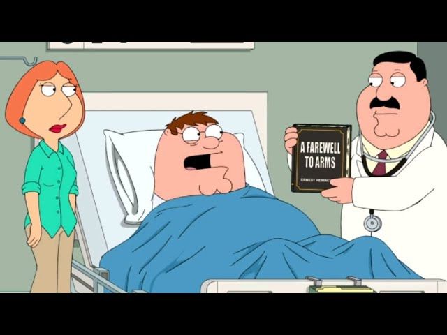 a doctor giving peter from family guy the book "A fair well to arms"