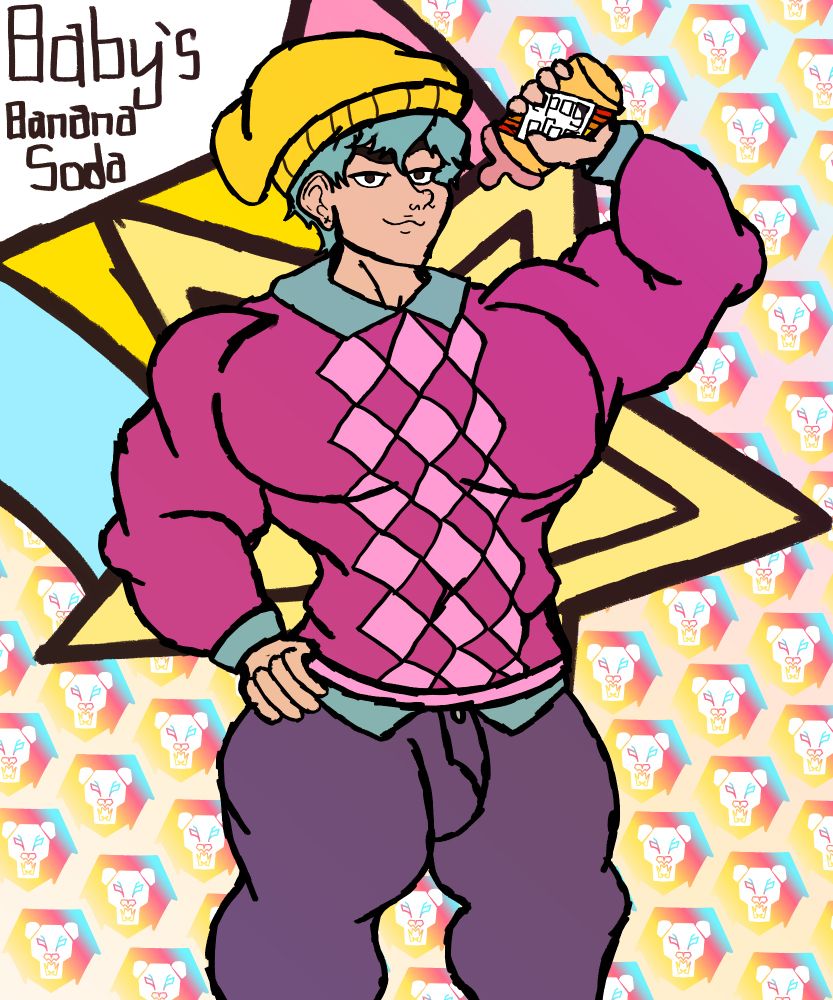 Baby Saja stands very confidently staring at you. Despite bing the smallest of the Saja Boys. He has the biggest dick energy. With his hand of his hip and his signature bottle in hand he ready for this photoshoot. He wears his debut outfit fitted with his pink sweater vest over his minty blue button down. His yellow beanie barely fits his small peanut head. And his purple jeans seem to be very... tight in the bulge area. But he cant possibly be bigger than Jinu.