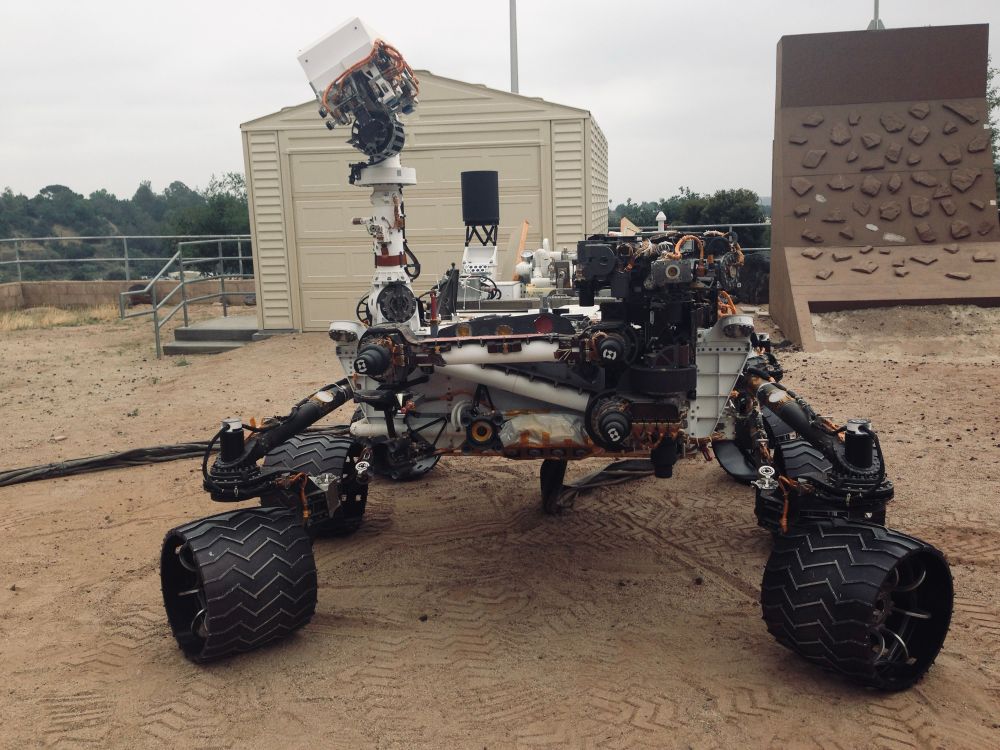 A replica of the Curiosity Rover used for testing. 