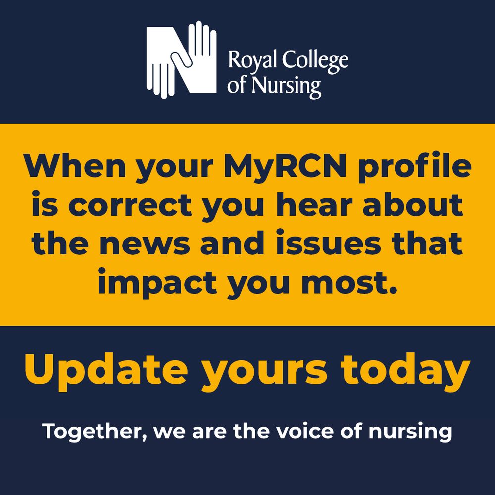 A blue and yellow graphic encouraging RCN members to check their details on MyRCN