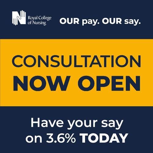 Text reads: Our pay. Our say. Consultation now open. Have your say on 3.6% today.