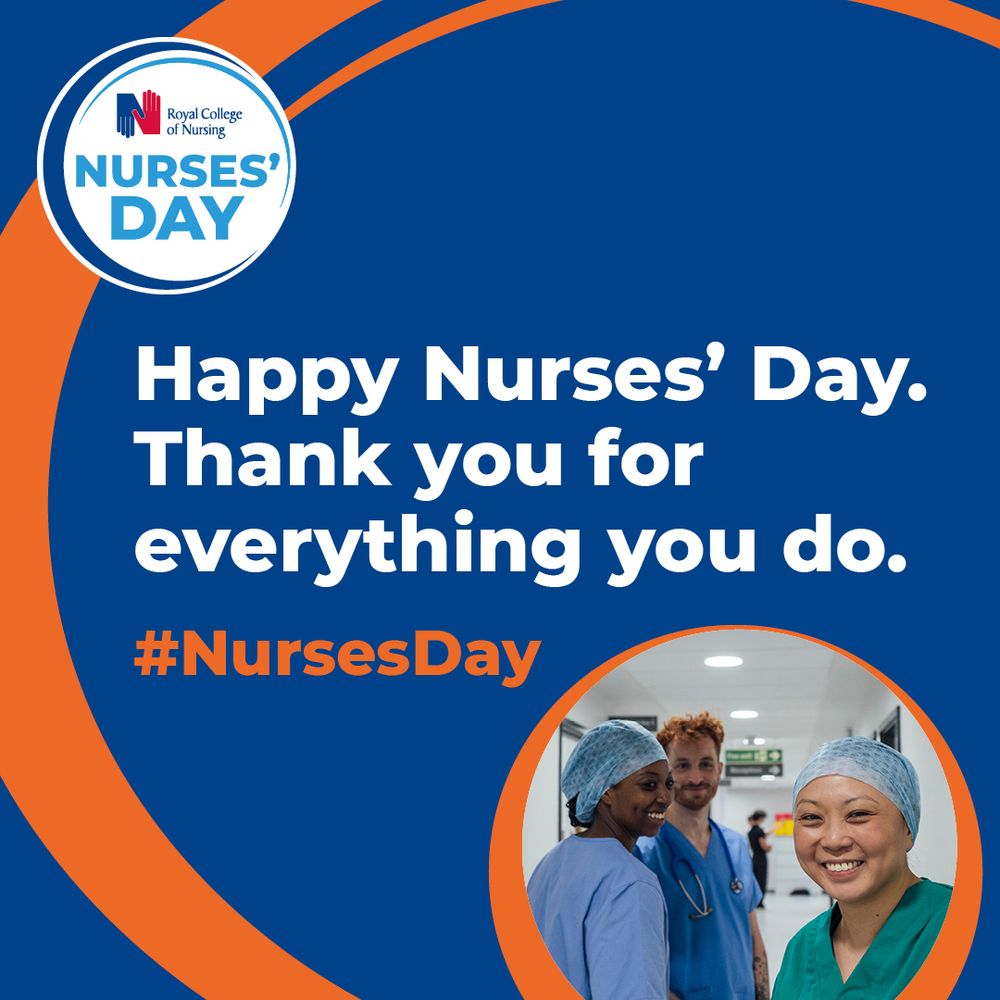 Text reads: Happy Nurses' Day. Thank you for everything you do. #NursesDay

Nurses' Day logo in top left, picture of smiling nursing staff bottom right.