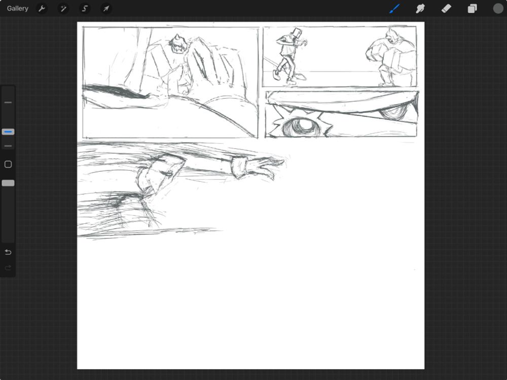 Incomplete comic showing Faust from Guilty Gear rushing at Potemkin