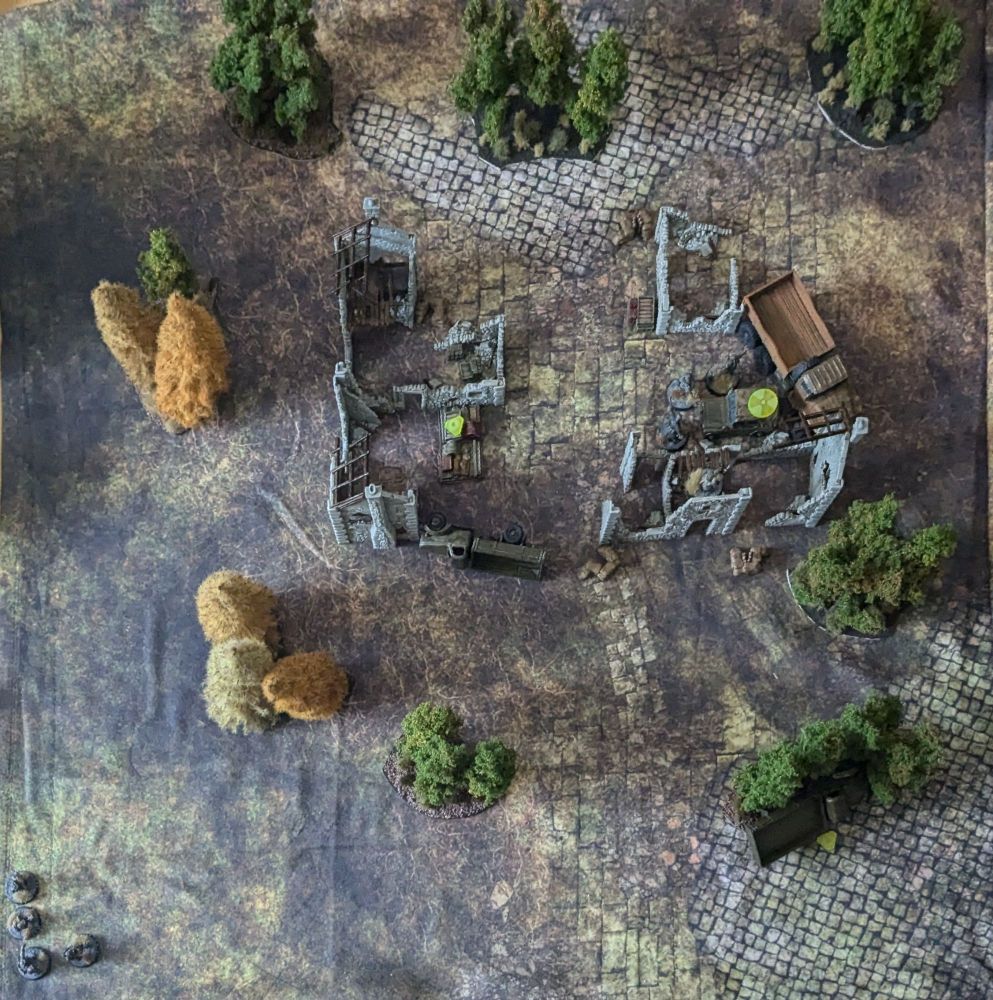 Aerial view of the old farm. The farm is currently occupied by bandits and a Stalker crew intend to clear it