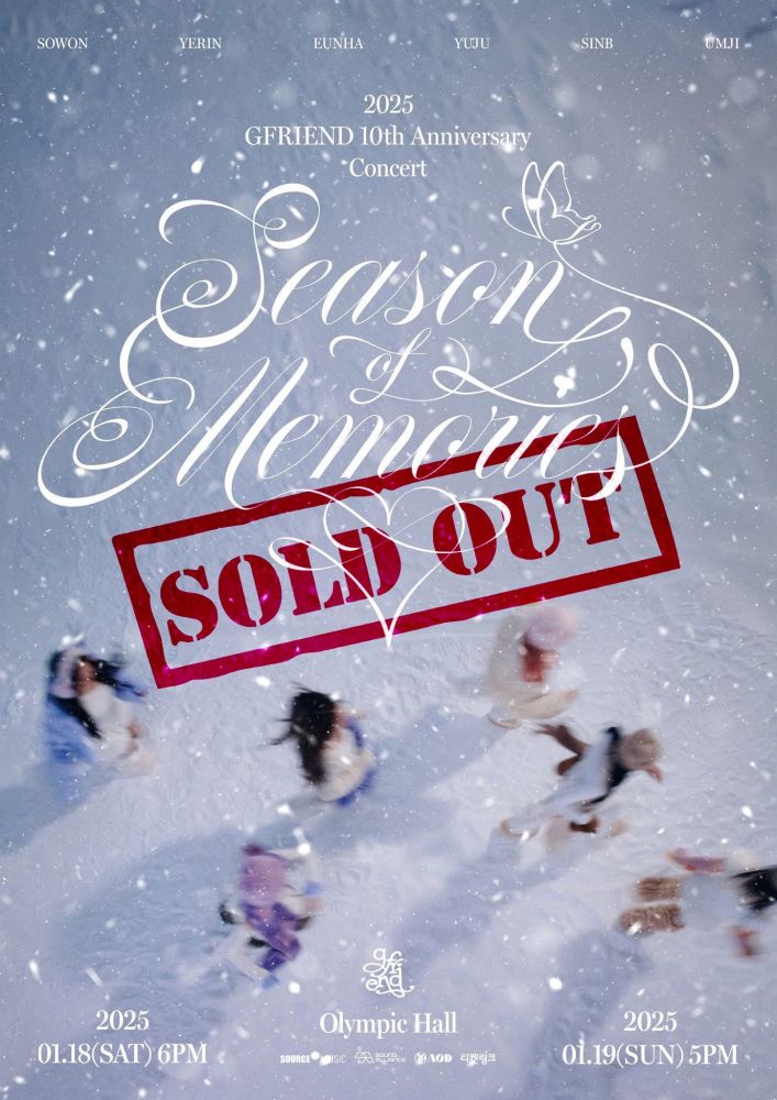 GFRIEND's 10th anniversary concert poster, with a big SOLD OUT stamp across it.