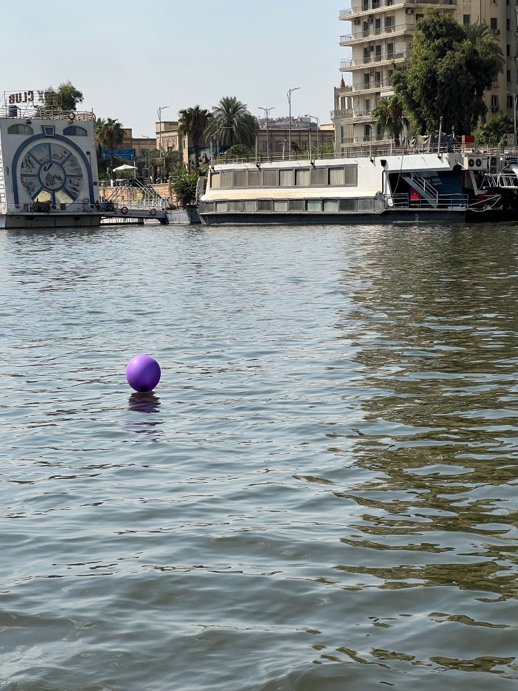 A purple balloon floating on the Nile 