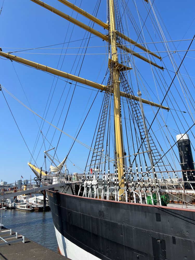 A masted sailing ship