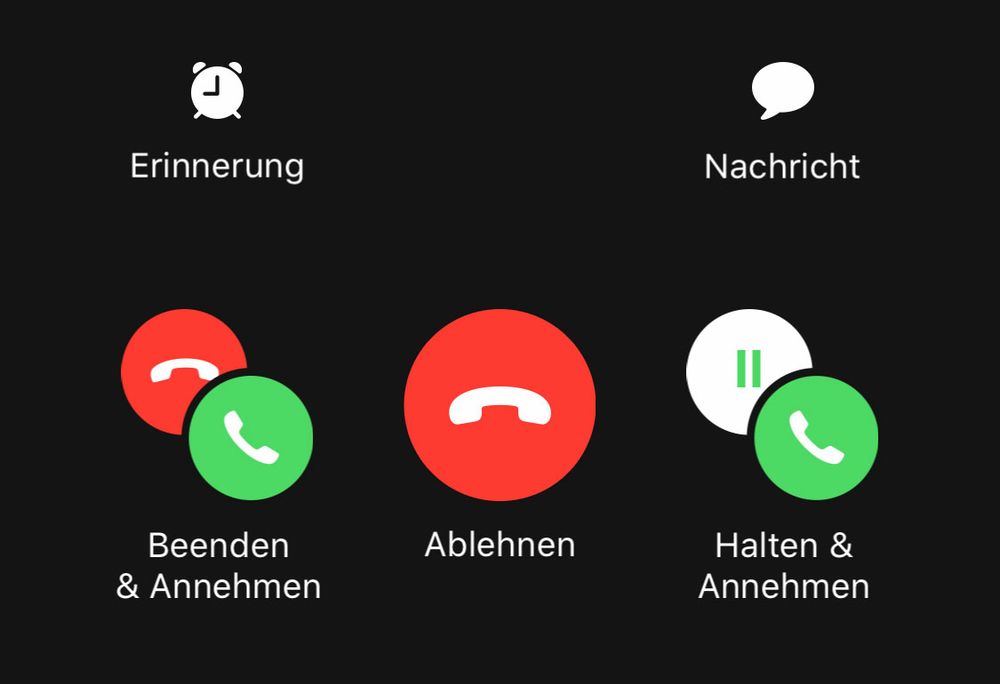 Screenshot eines IPhones wenn man telefoniert und eine 2. Person anruft. Nicht eindeutig und äußerst verwirrend bis unverständlich 