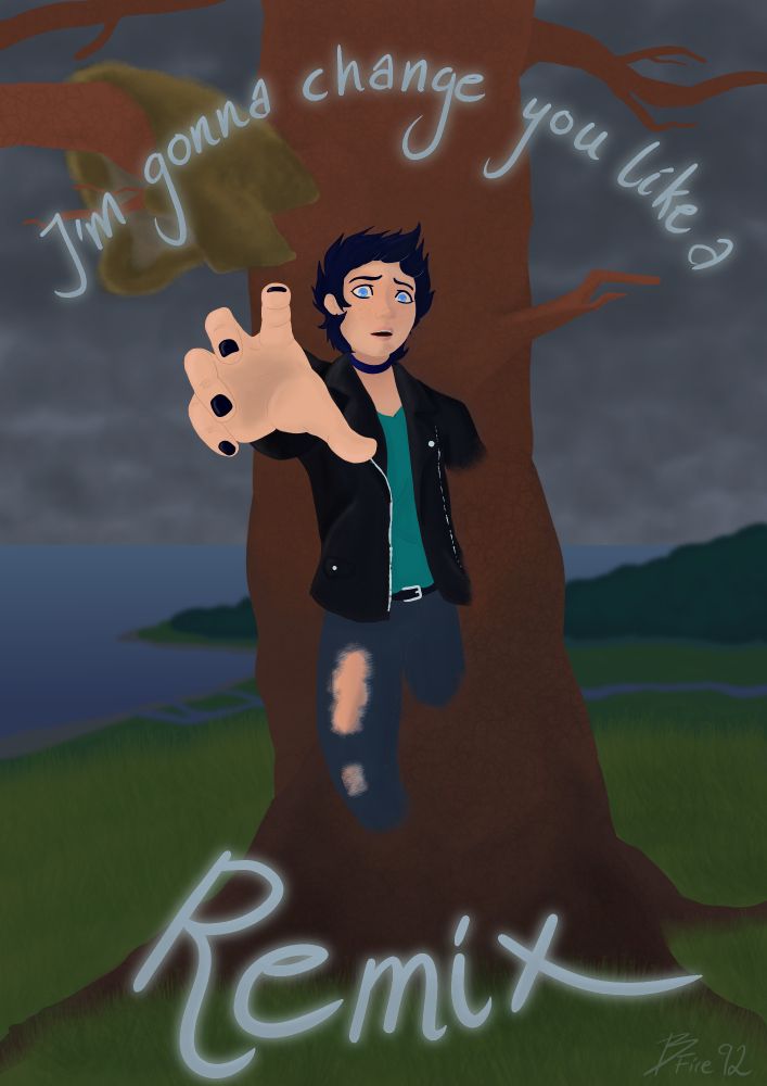 Thalia is half way out of her tree, reaching for the viewer. Her lyrics read "I'm gonna change you like a remix".