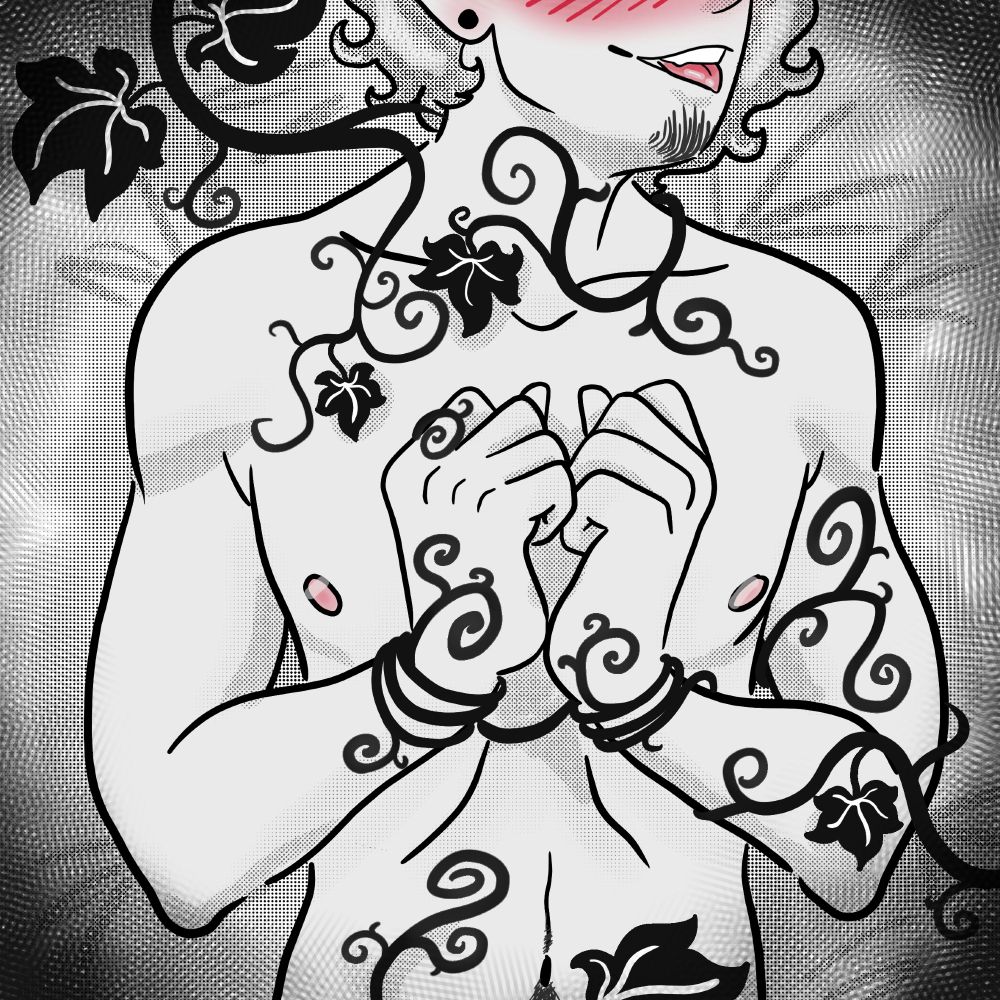 Hermes all tied up in vines.