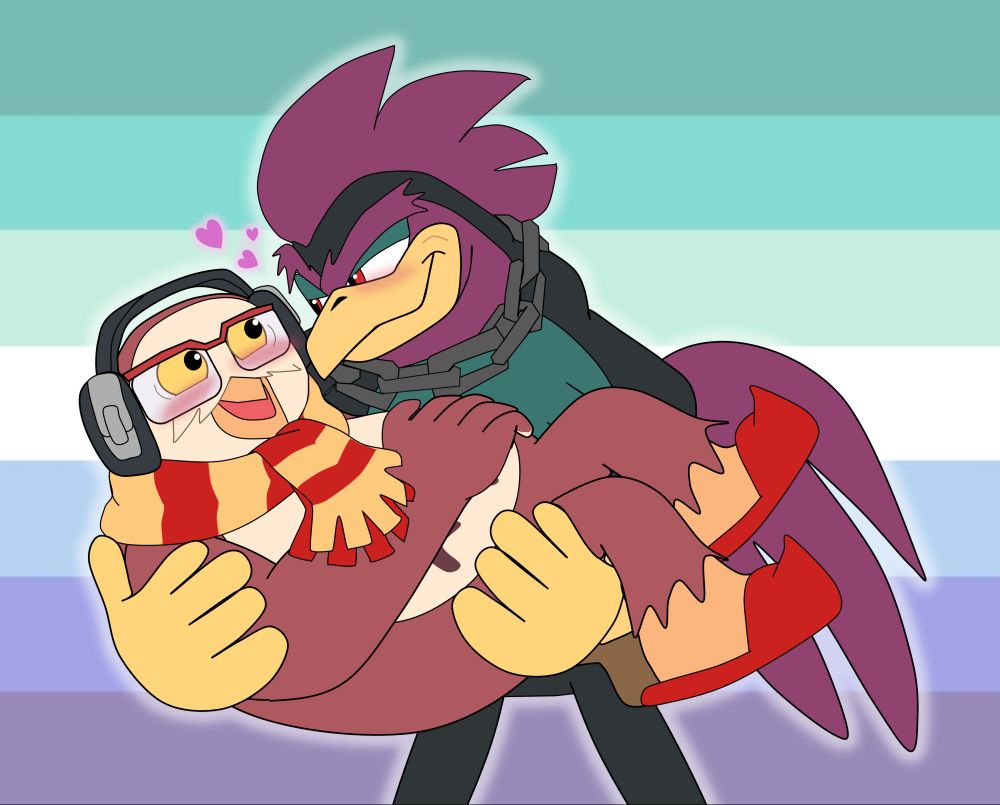 Don carrying Nite in his arms, both with a loving expression on their faces
