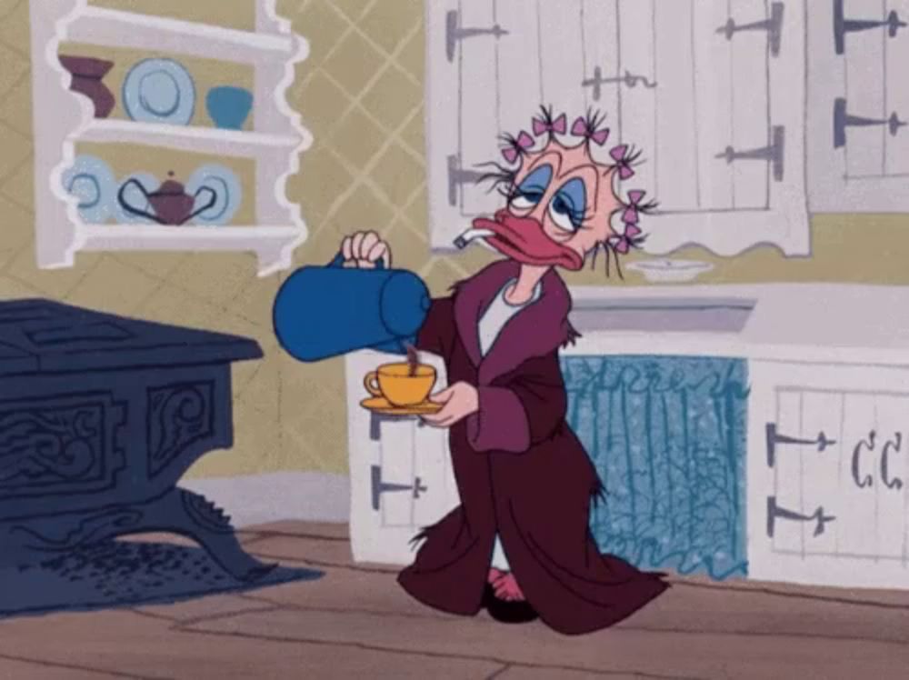 a cartoon character is pouring a cup of coffee