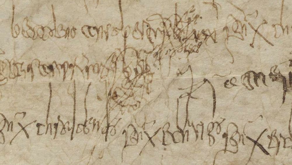 Extremely difficult to read document in cursive script. Actually this is a charter of lady Clotilde, Paris AN/K//2/10, from 673