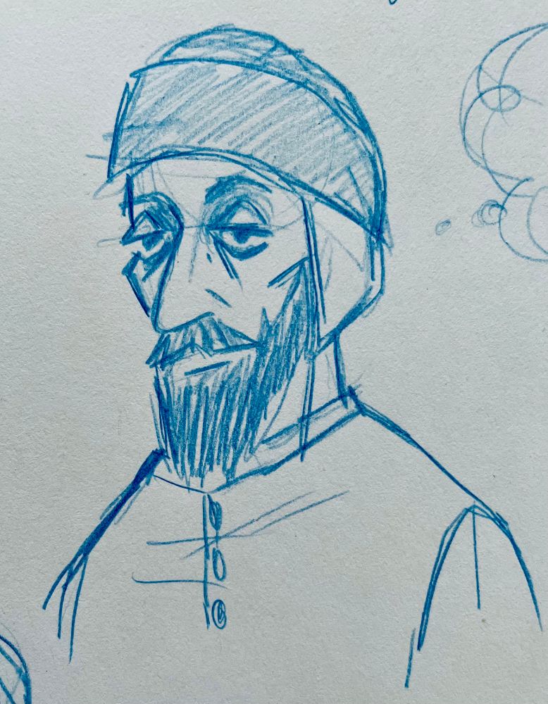 a blue pencil doodle of miller kreyzl from kcd2