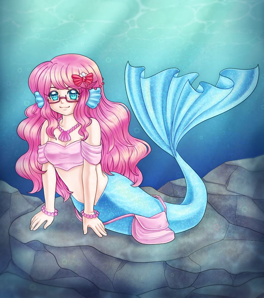 Art of a pink and blue mermaid by @raichana.bsky.social