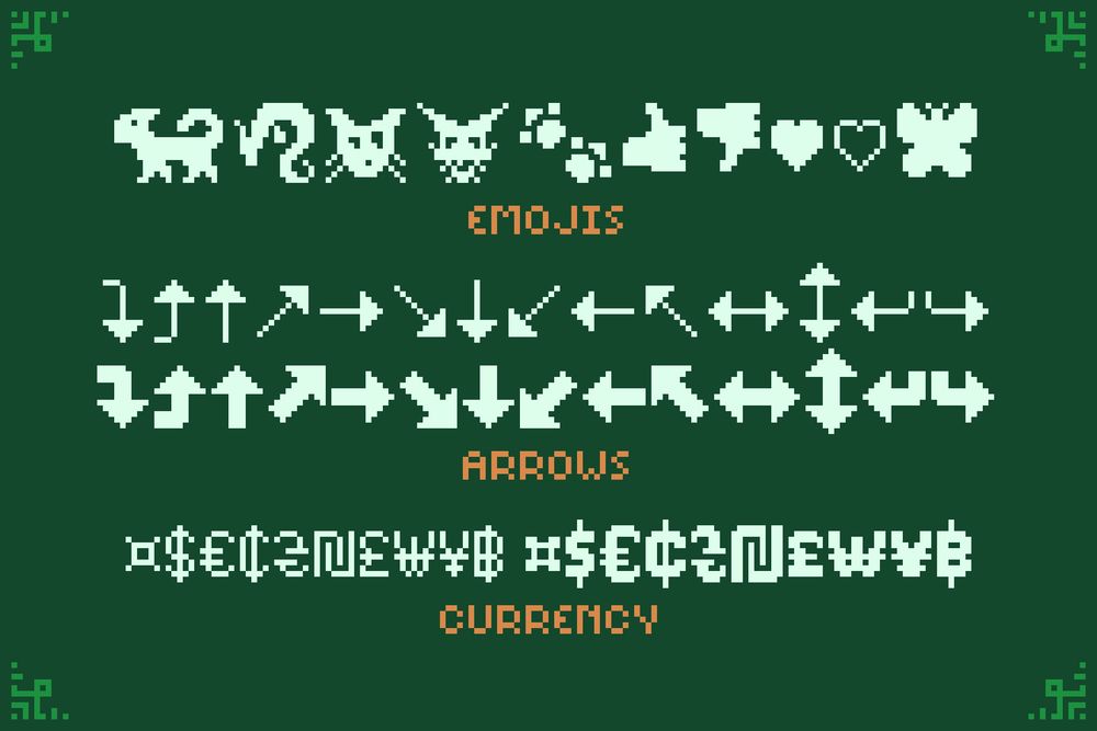 Some emojis, arrows & currency symbols all in regular and bold weights