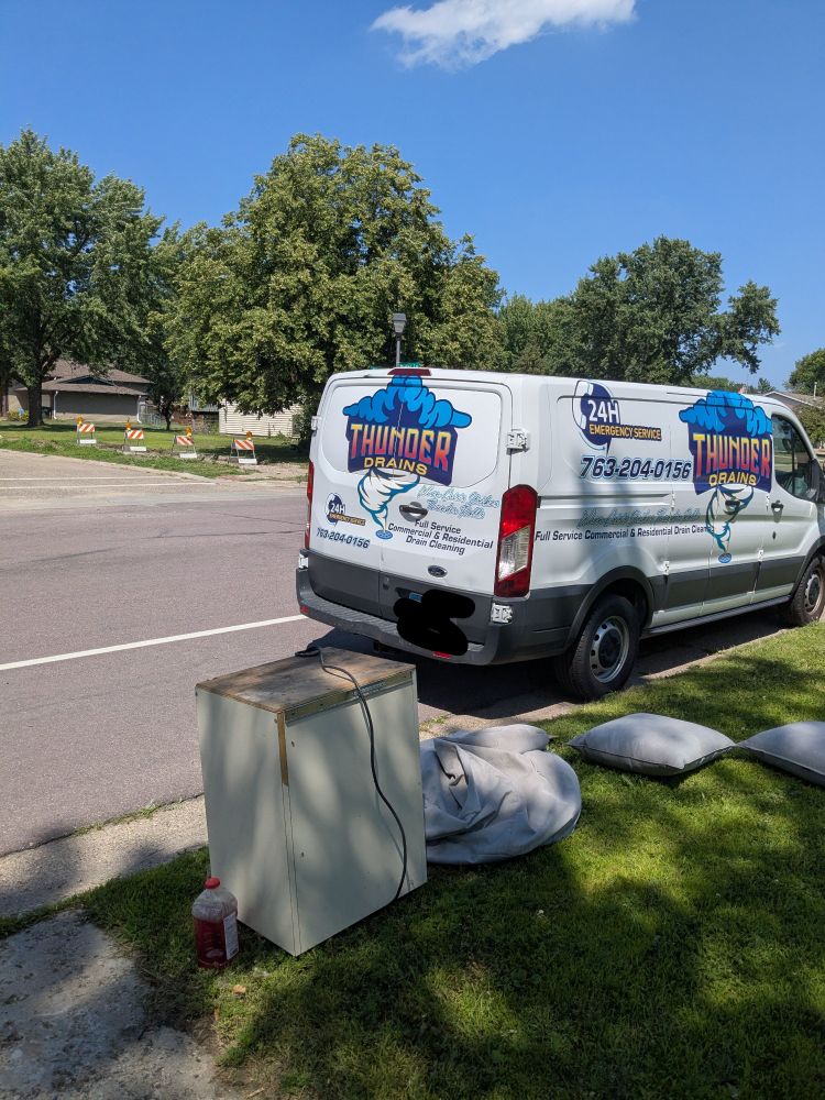 Thunder Drains' work van: "When crisis strikes, thunder rolls"