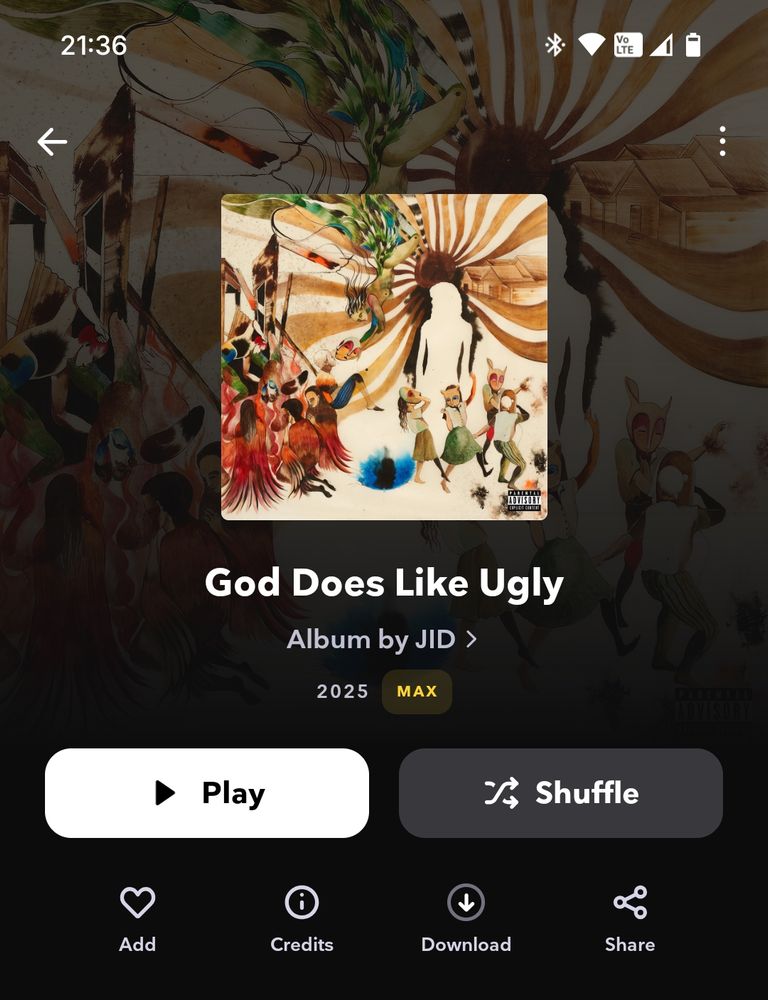 Tidal music app open to the new JID album "God Does Like Ugly"