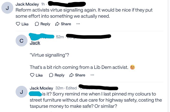 Jack - Reform activists virtue signalling again. It would be nice if they put some effort into something we actually need. Reform Activist - 