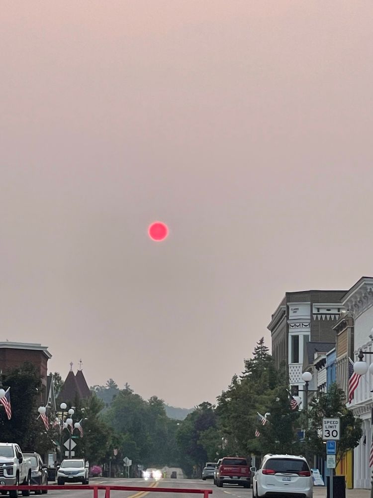 Sunrise in Harbor Springs MI on Sat 8-2-25. No filters. The day had no clouds in the sky at all. It seemed as if Luke Skywalker and R2D2 would come strolling down the street