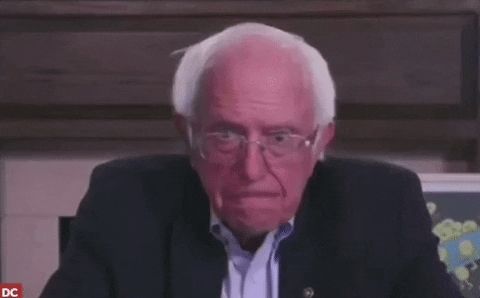 Bernie Sanders red and nodding 