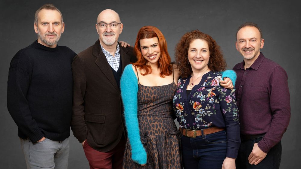 Christopher Eccleston, Nicholas Briggs, Billie Piper, Helen Goldwyn and Matt Fitton, pictured at the recording of The Ninth Doctor Adventures. 