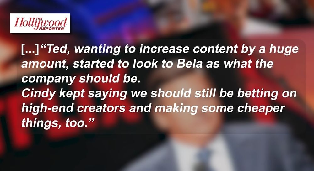 Ted, ao decidir aumentar a quantidade de conteúdo num volume absurdo, começou a se guiar olhando pra Bela como exemplo do que a empresa deveria ser (obcecada com crescimento lucro métricas e que acha que mais dinheiro é igual a um melhor trabalho)

Cindy dizia que ainda deveríamos apostar em criações artesanais, coisa boa, e também arriscar com algumas produções mais baratas. Não precisava virar tudo fast food.