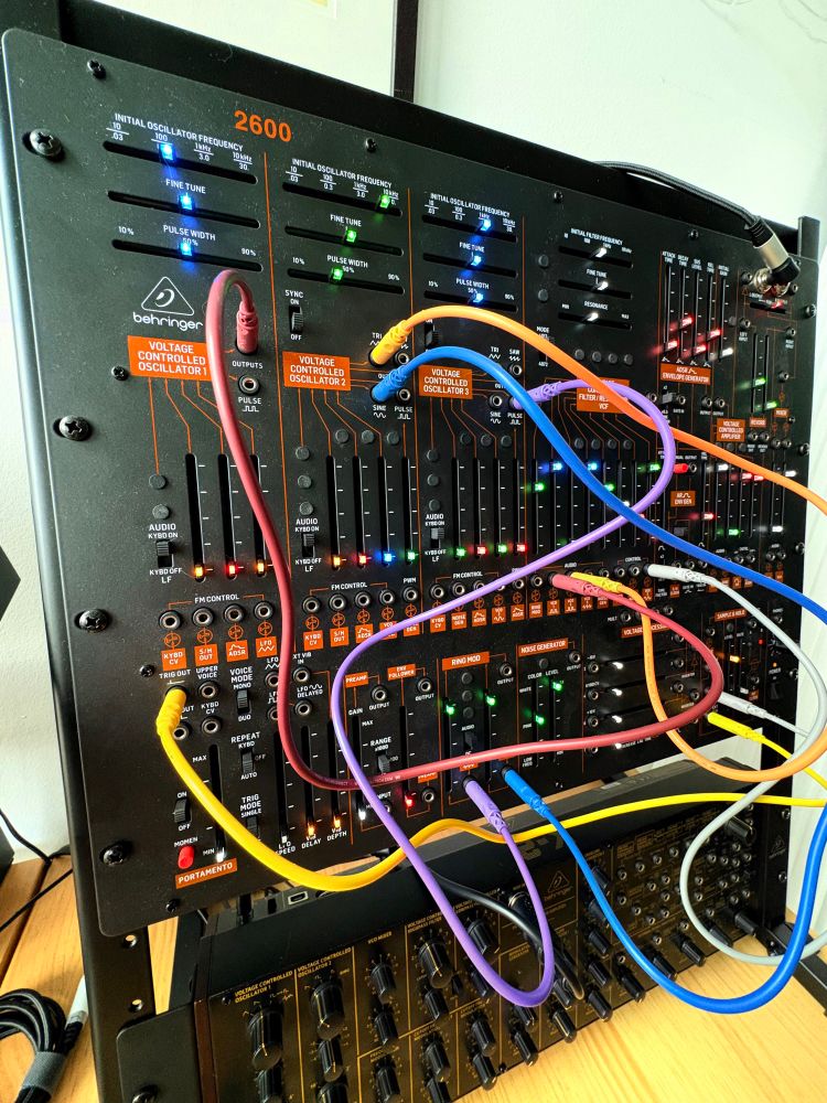 Pic of my Behringer 2600 synth with a bunch of patch cables