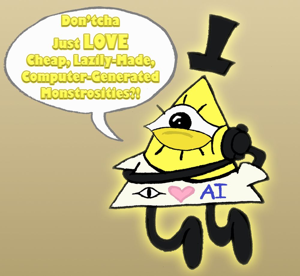Bill Cipher wearing a Pro-AI T-Shirt