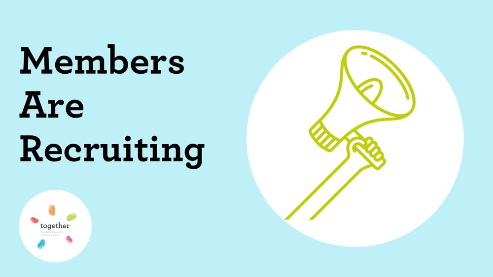 "Members are recruiting" with a megaphone at the side. Graphic. 